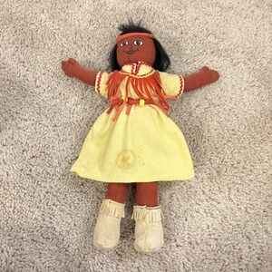 Handmade Native-Inspired Cloth Doll‎ With Yellow Dress Fringe Details